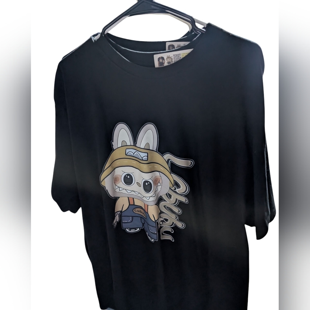Cute Black Graphic Tee with Labubu Design